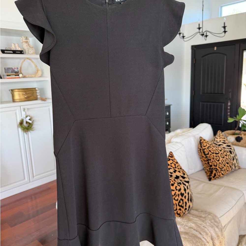Express Black Asymmetrical Dress with Ruffle Sleeves